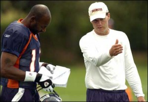Calhoun Instructing Jerry Rice While a Member of the Broncos Coaching Staff