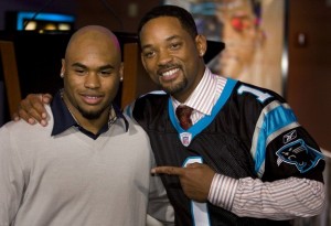 Focused on Football? Carolina Panthers Steve Smith and Will Smith at the premiere of "Seven Pounds" on December 11, 2008. (AP Photo)