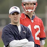 New England Patriots offensive coordinator Josh McDaniels and quarterback Tom Brady