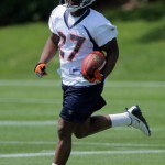 First round draft pick running back Knowshon Moreno of the Denver Broncos runs the ball in June.  (Doug Pensinger/Getty Images)