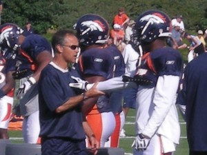 Mike Nolan is quite literally a "hands on" coach.  (BroncoTalk/Kyle Montgomery)