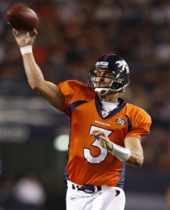 Denver Broncos QB Tom Brandstater will start the team's preseason finale against Arizona. (AP Photo/Jack Dempsey)