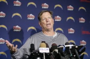San Diego Chargers head coach Norv Turner speaks at a July news conference.  (AP Photo/Denis Poroy)
