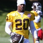 Brian Dawkins joined his teammates in brown and mustard unis Friday.  (Gray Caldwell/DenverBroncos.com)