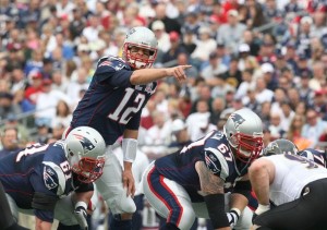 Tom Brady #12 of the New England Patriots gestures during a game against the Baltimore Ravens at Gillette Stadium on October 4, 2009 in Foxboro, Massachusetts. (Jim Rogash/Getty Images)