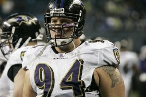 Baltimore Ravens free agent DL Justin Bannan will visit with the Denver Broncos Friday. (AP Photo/Ted S. Warren)