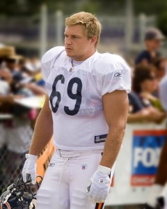 Offensive Tackle Kirk Barton stands on the sideline during a Bears practice. (Photo Â© 2007 by John Cravatta)