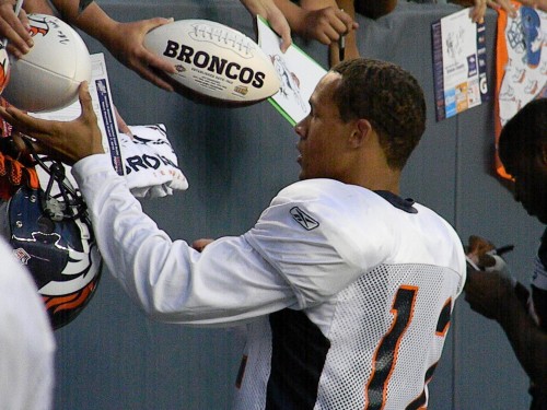 Denver Broncos wide receiver Matthew Willis signs autographs for fans after the team's practice at INVESCO Field at Mile High Saturday, August 7, 2010 (BroncoTalk.net)