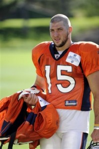 Denver Broncos rookie quarterback Tim Tebow (AP Photo/Jack Dempsey)