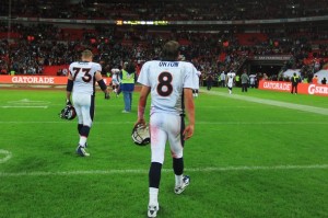 Kyle Orton is dejected in defeat after the loss to the San Francisco 49ers in London. (Photo by Chris McGrath/Getty Images) 