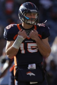 Quarterback Tim Tebow #15 of the Denver Broncos warms up prior to facing the Kansas City Chiefs at Sports Authority Field at Mile High on January 1, 2012 in Denver, Colorado. (Doug Pensinger/Getty Images)