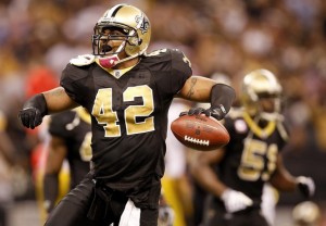 New Orleans Saints Sharper celebrates after recovering fumble by Pittsburgh Steelers Miller in New Orleans