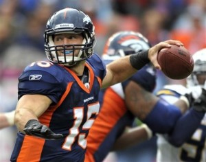 Denver Broncos starting quarterback Tim Tebow. (AP Photo/Jack Dempsey)