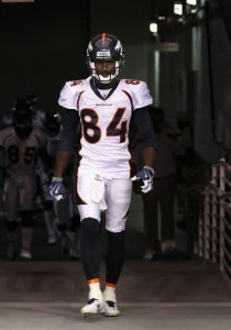 It appears that Brandon Lloyd is on his way out of Denver.  (Photo by Christian Petersen/Getty Images)
