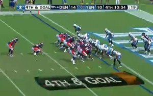 Here's a look at a traditional I-Formation, one of the most common formations for goal-line runs.  The I and Broken-I are Denver's most popular two-back formations.
