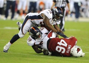 Denver young guns Nate Irving and Danny Trevathan will have a bigger role in 2013. (Photo by Norm Hall/Getty Images)
